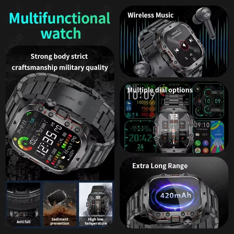 2026 Rugged Military reloj inteligente Hombre exterior Watches Lp68 impermeable 2.01" Al Voice Bluetooth Call Smartwatch for Android Los