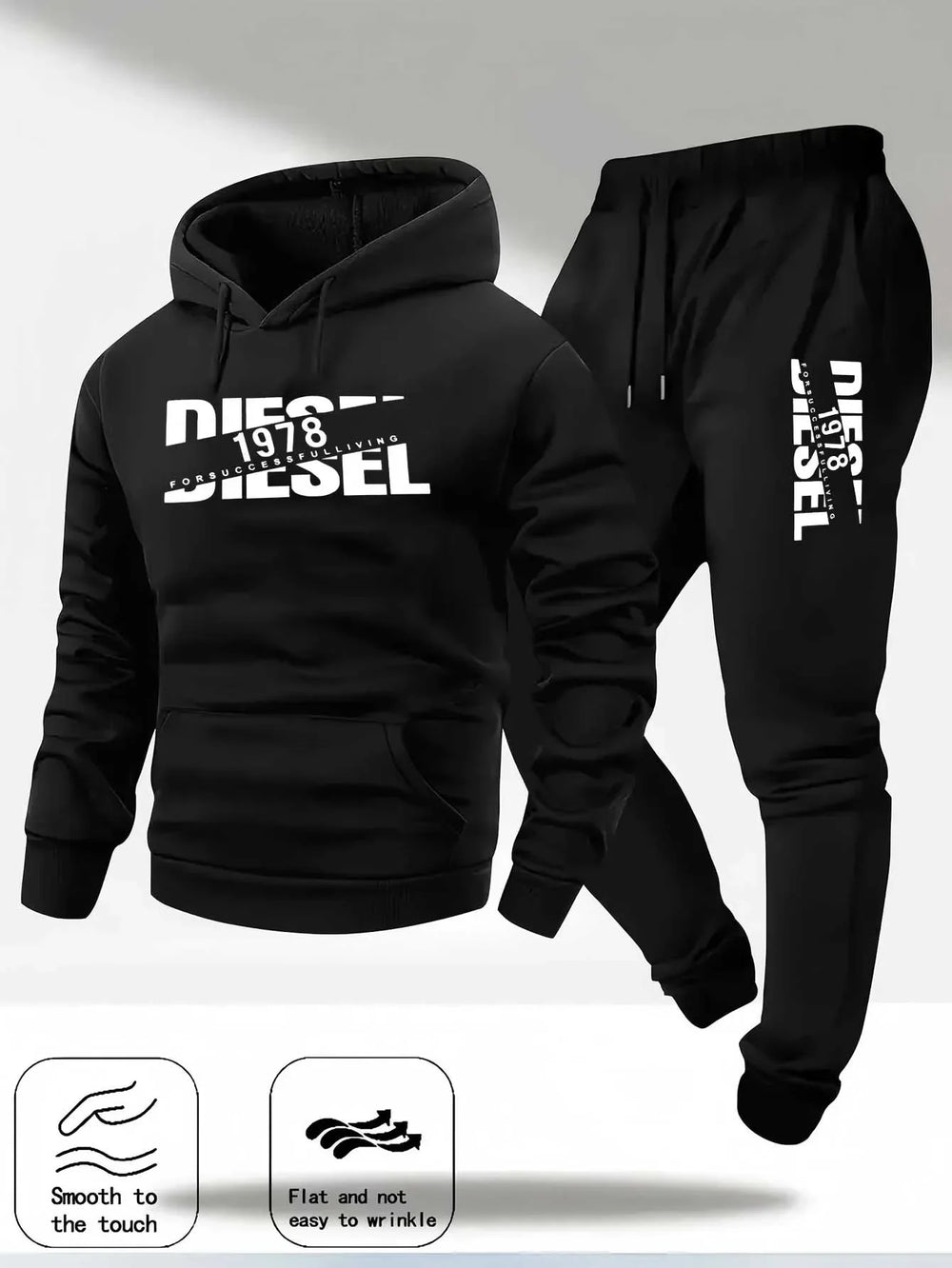Conjunto Deportivo Diesel 1978 – Sudadera con Capucha + Jogger Hombre (Gris)