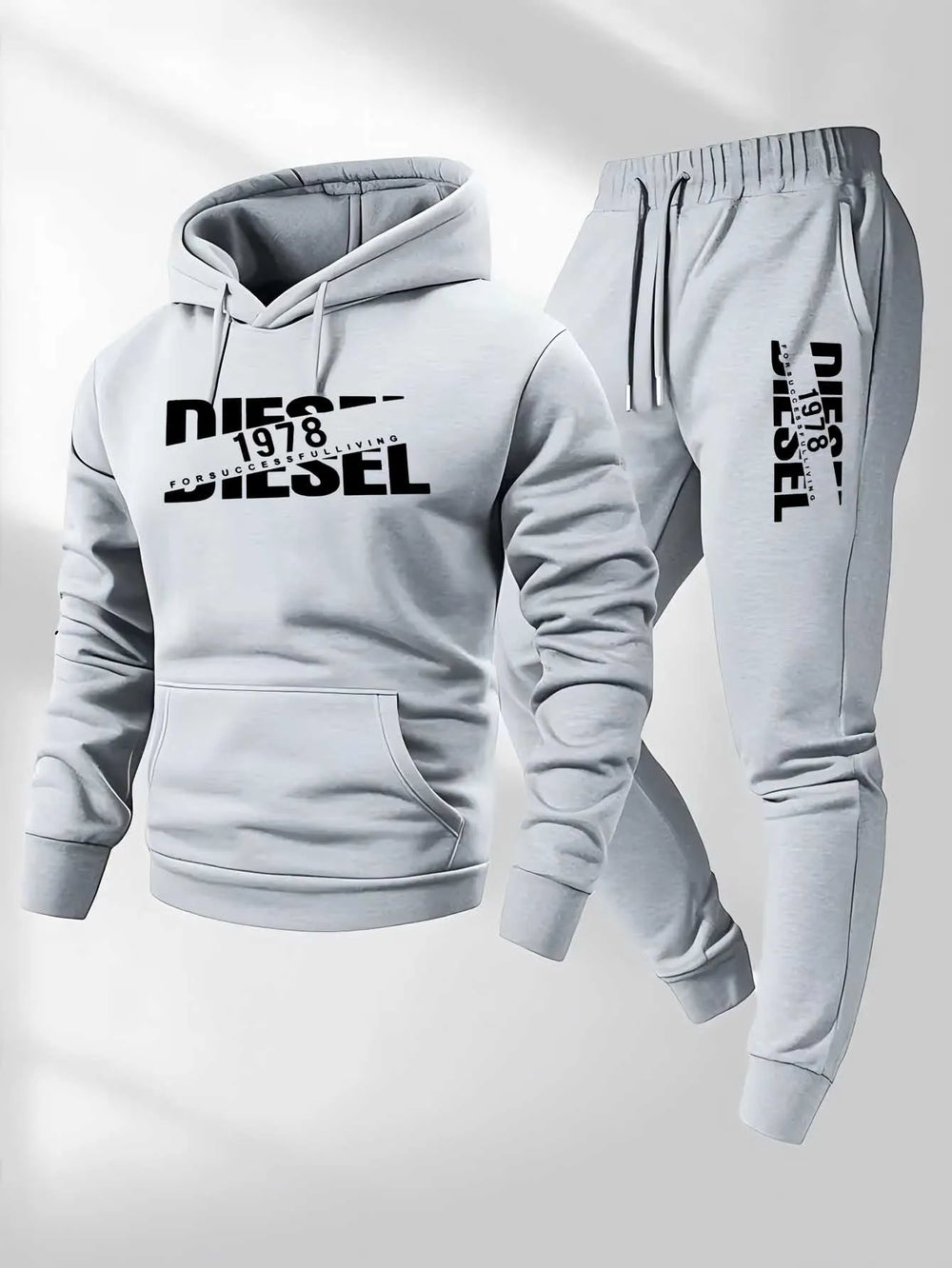 Conjunto Deportivo Diesel 1978 – Sudadera con Capucha + Jogger Hombre (Gris)