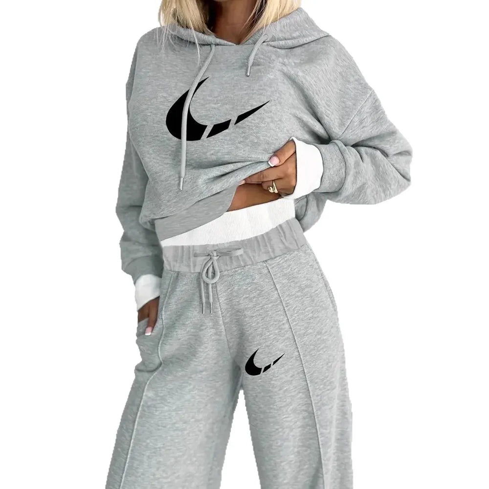 Conjunto de Dos Piezas Hoodie Patchwork y Pantalón casual