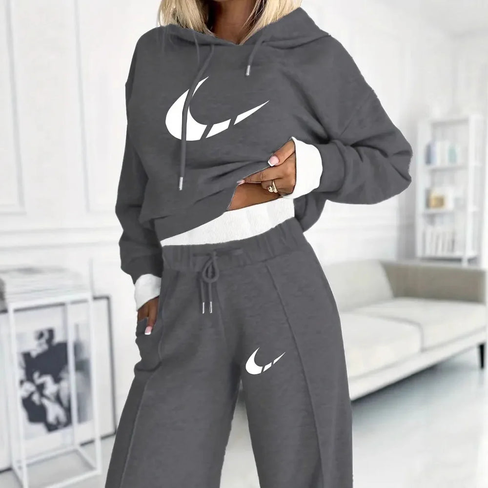 Conjunto de Dos Piezas Hoodie Patchwork y Pantalón casual