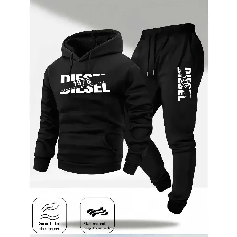 Conjunto Deportivo Diesel 1978 – Sudadera con Capucha + Jogger Hombre (Gris)