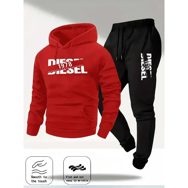 Conjunto Deportivo Diesel 1978 – Sudadera con Capucha + Jogger Hombre (Gris)