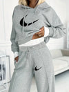 Conjunto de Dos Piezas Hoodie Patchwork y Pantalón casual