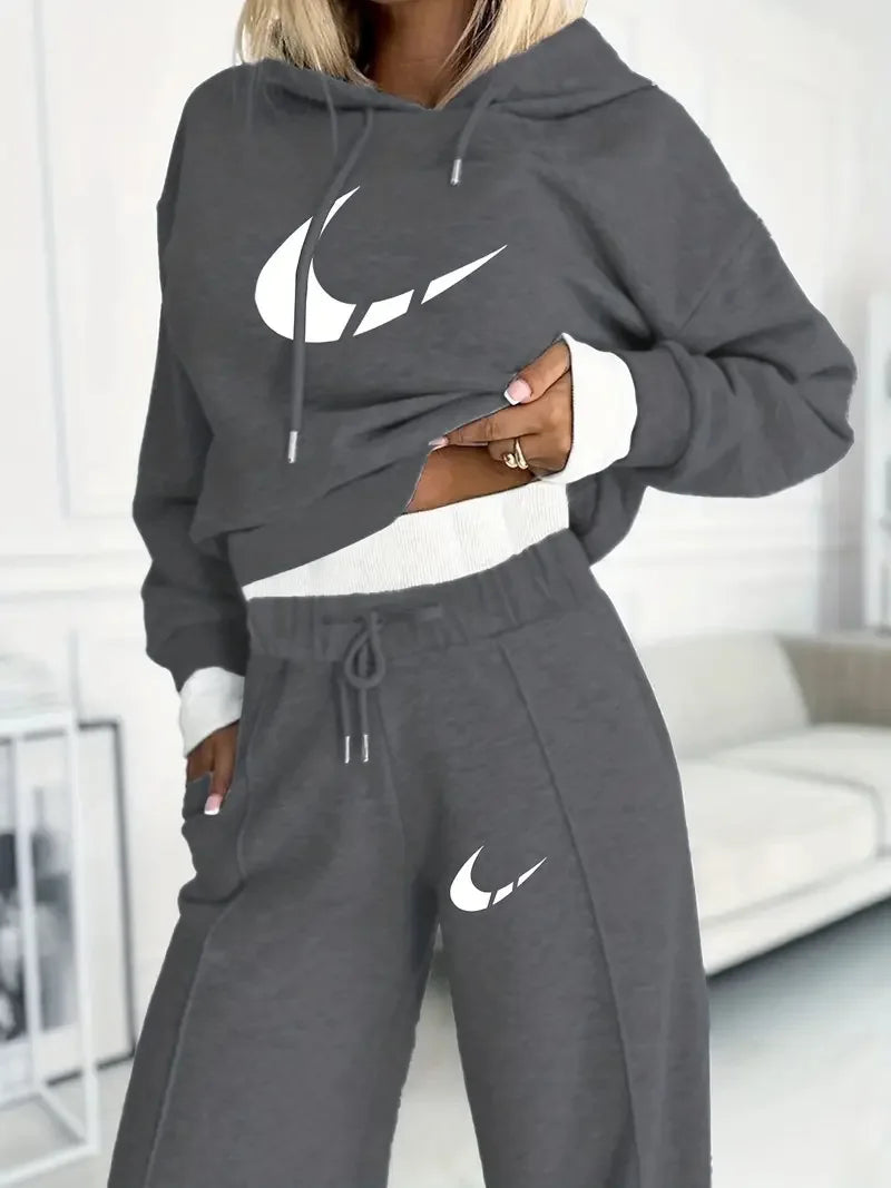 Conjunto de Dos Piezas Hoodie Patchwork y Pantalón casual